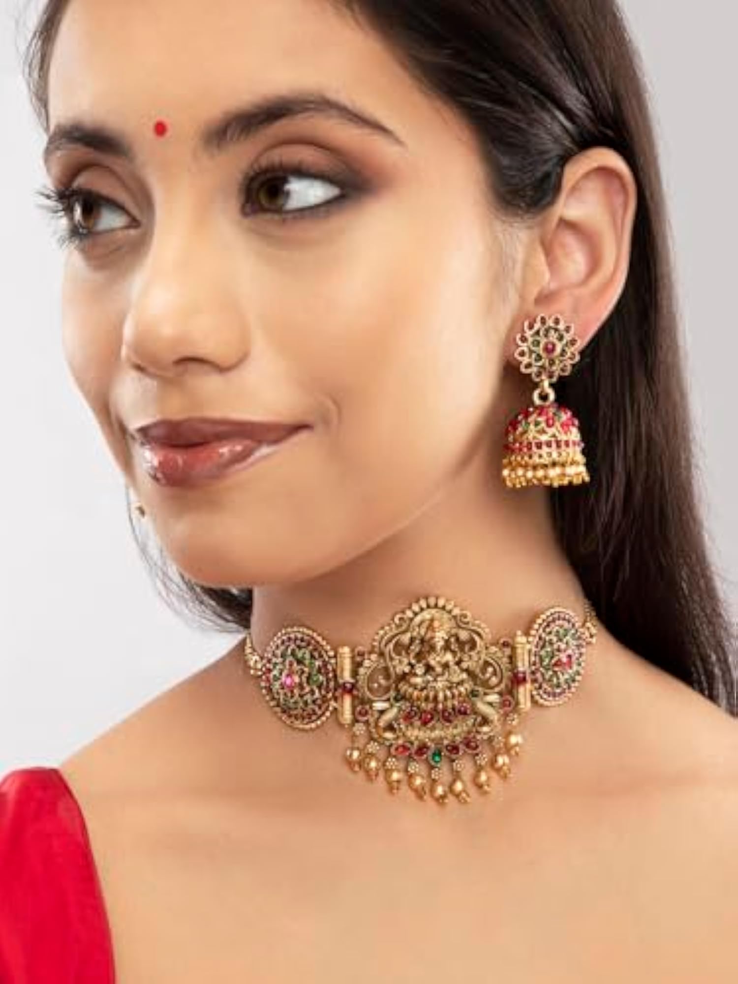 Real Kemp Gold Plated Goddess Lakshmi Choker Set